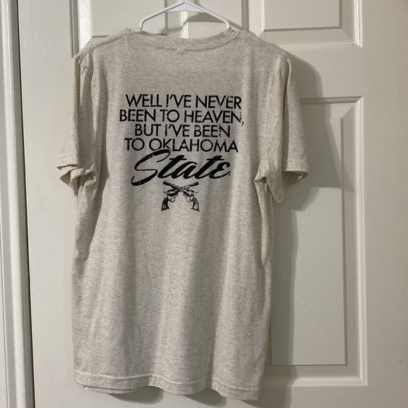 Oklahoma State University cream heather short sleeve v neck T-shirt OSU Cowboys - Picture 4 of 4